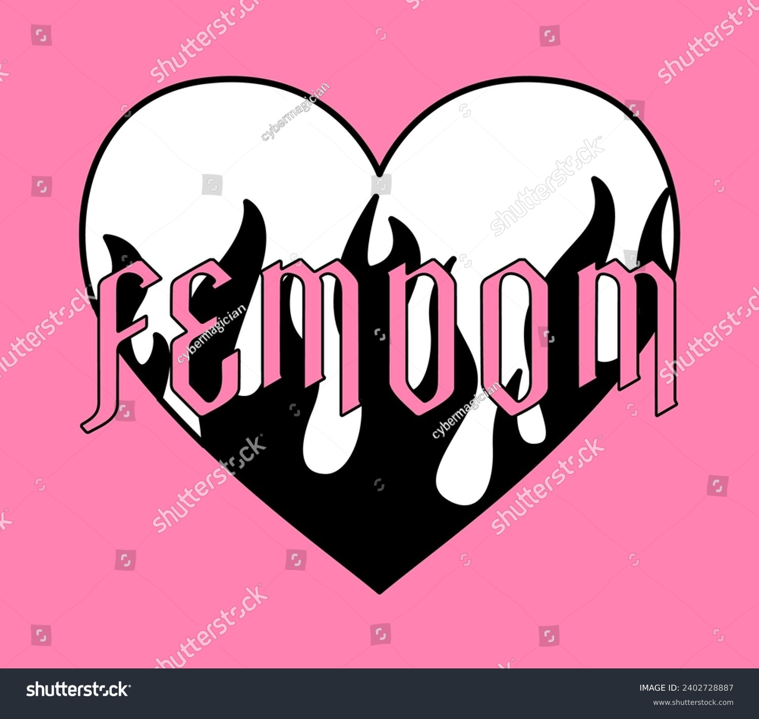 Vector illustration of a heart with flames in simple line art tattoo style.