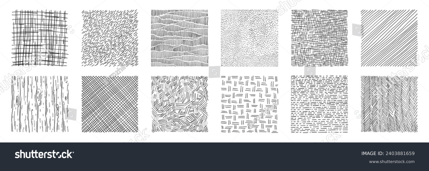Set of hand drawn pencil crosshatch shapes. Doodle and sketch style ...