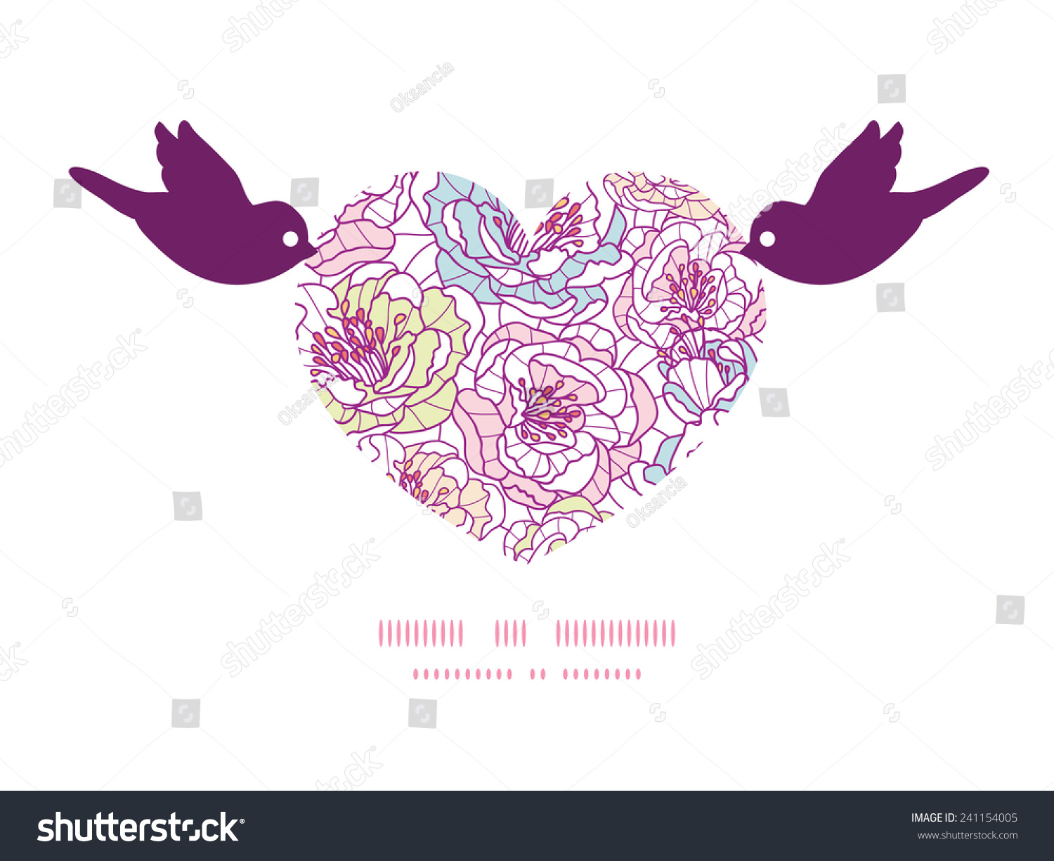 Vector colorful line art flowers birds holding heart silhouette frame pattern invitation greeting card template