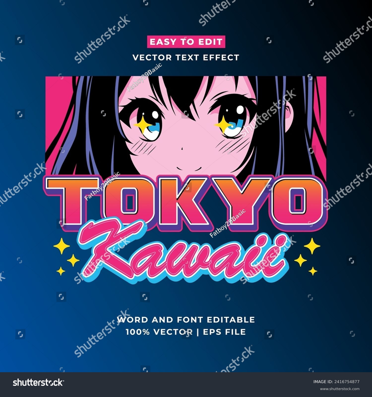 Retro Tokyo Japan 3D vector cartoon style editable text effect. Vector logo icon