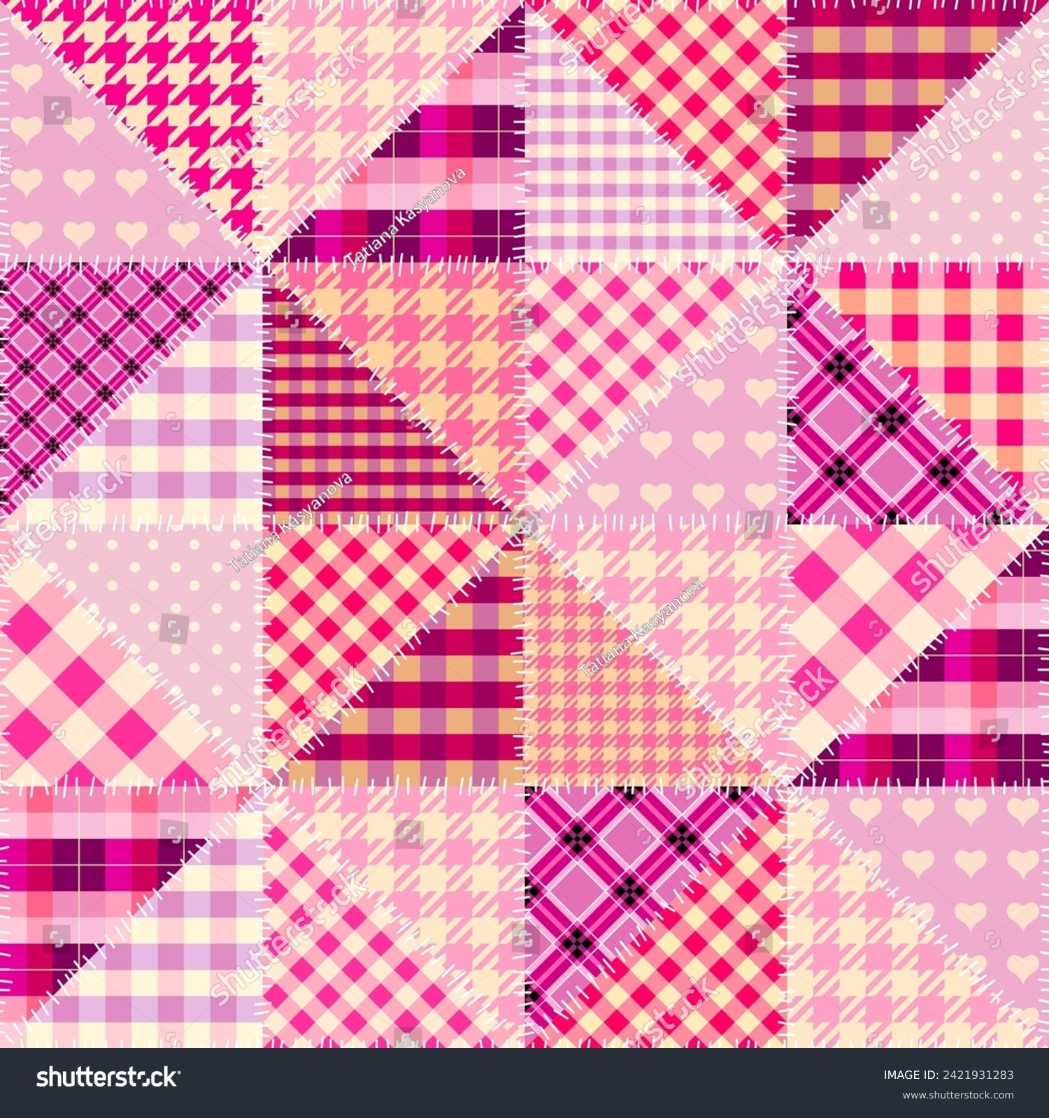 Quilting design pink patchwork plaid pattern pink colours. Vector ...