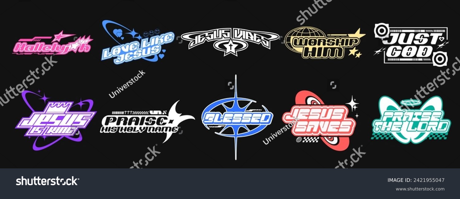 Christian Quotes Design Set  Christian Y2k T shirt Designs Bundle  Christianity  Christian Y2k Graphic Tshirts  Y2k Streetwear Print Design for Merchandise  Christian Vector Designs