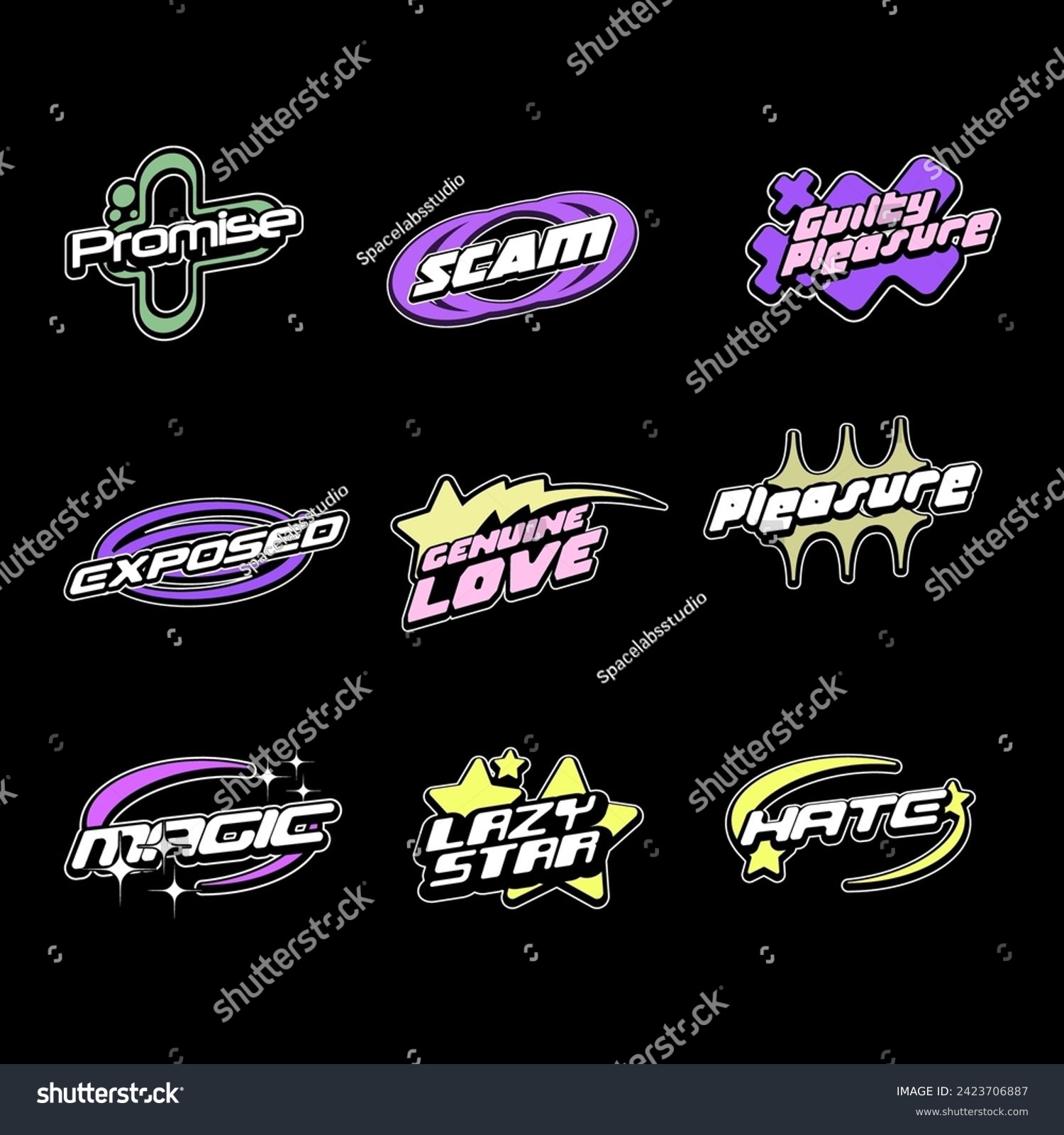 Streetwear graphic design y2k futuristic style logo templates. y2k logo templates design