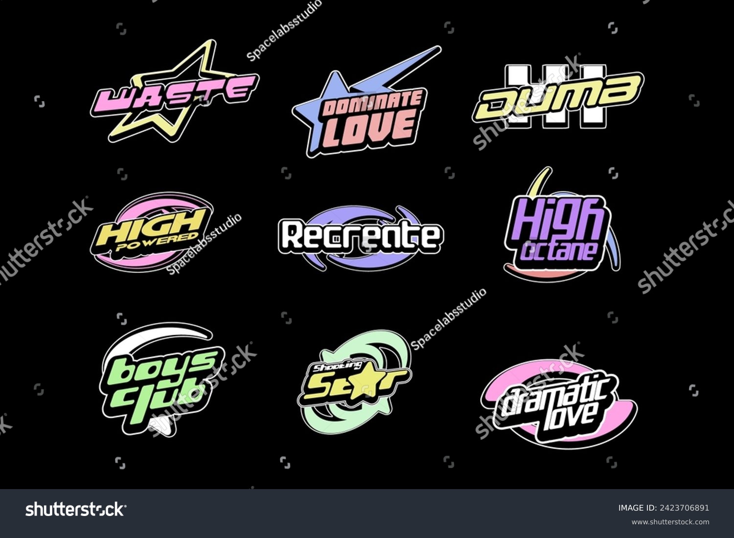 Streetwear graphic design y2k futuristic style logo templates. y2k logo templates design