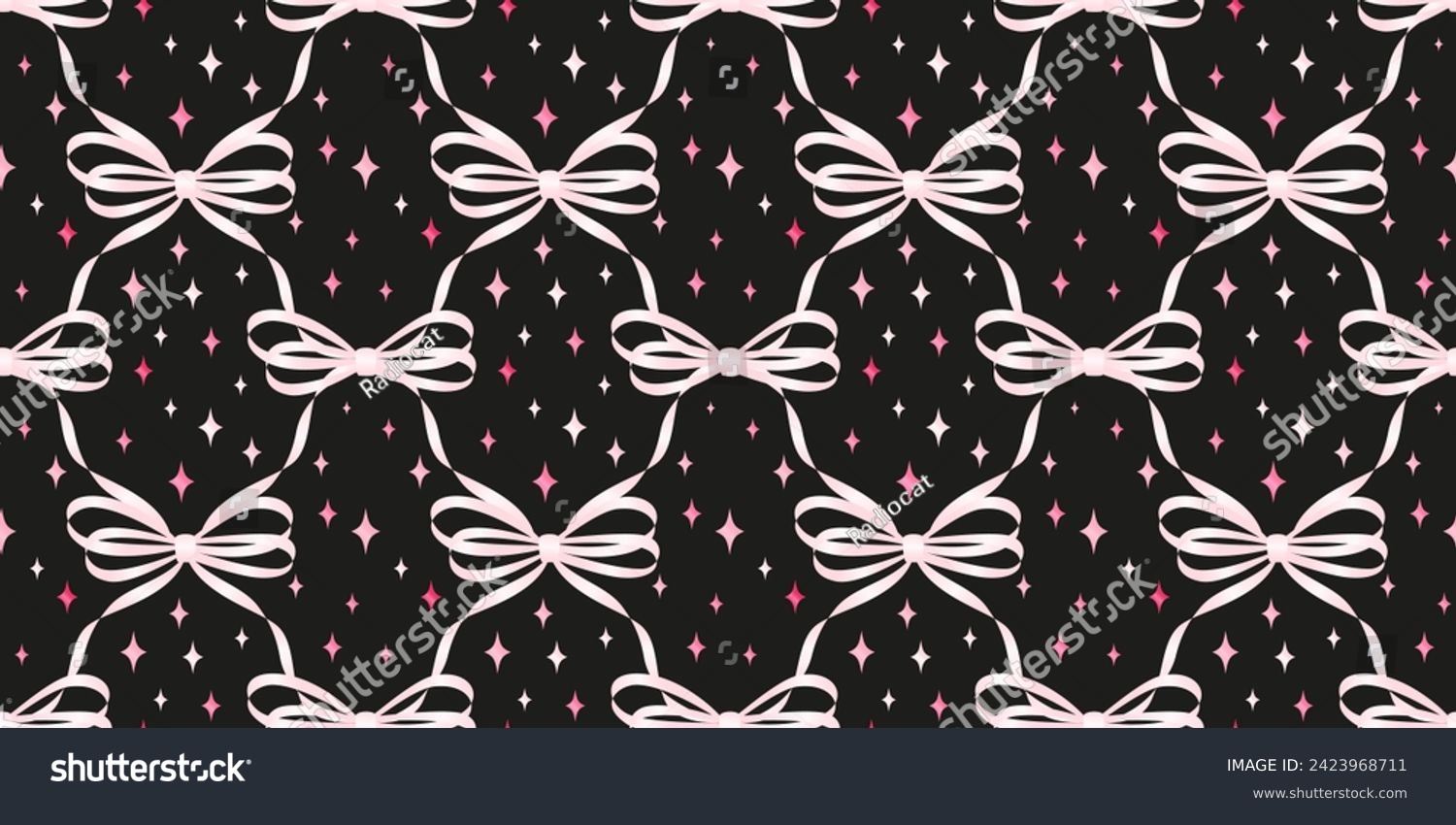 Seamless pattern with various cartoon satin bow knots  gift ribbons. Trendy hair braiding accessory. Hand drawn vector illustration. Valentine's day background.