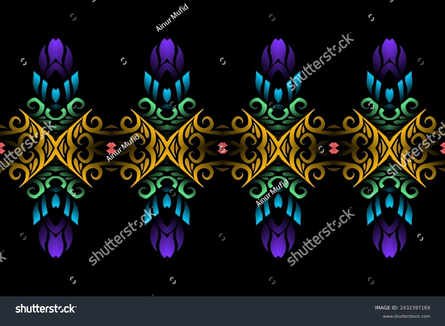 Seamless colourful batik ethnic dayak borneo line art pattern for aesthetic background or garment textile