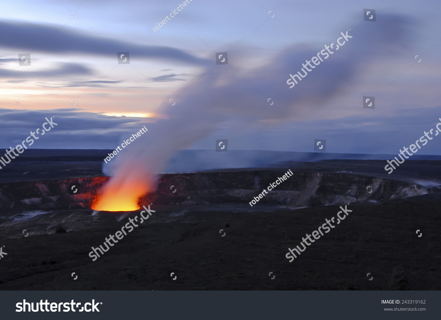 Fire and steam erupting from Kilauea Crater (Pu'u O'o crater)  Hawaii Volcanoes National Park  Big Island of Hawaii