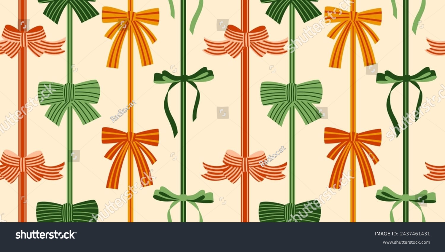 Seamless pattern with various cartoon bow knots  gift ribbons. Trendy hair braiding accessory. Hand drawn vector illustration. Holiday background.