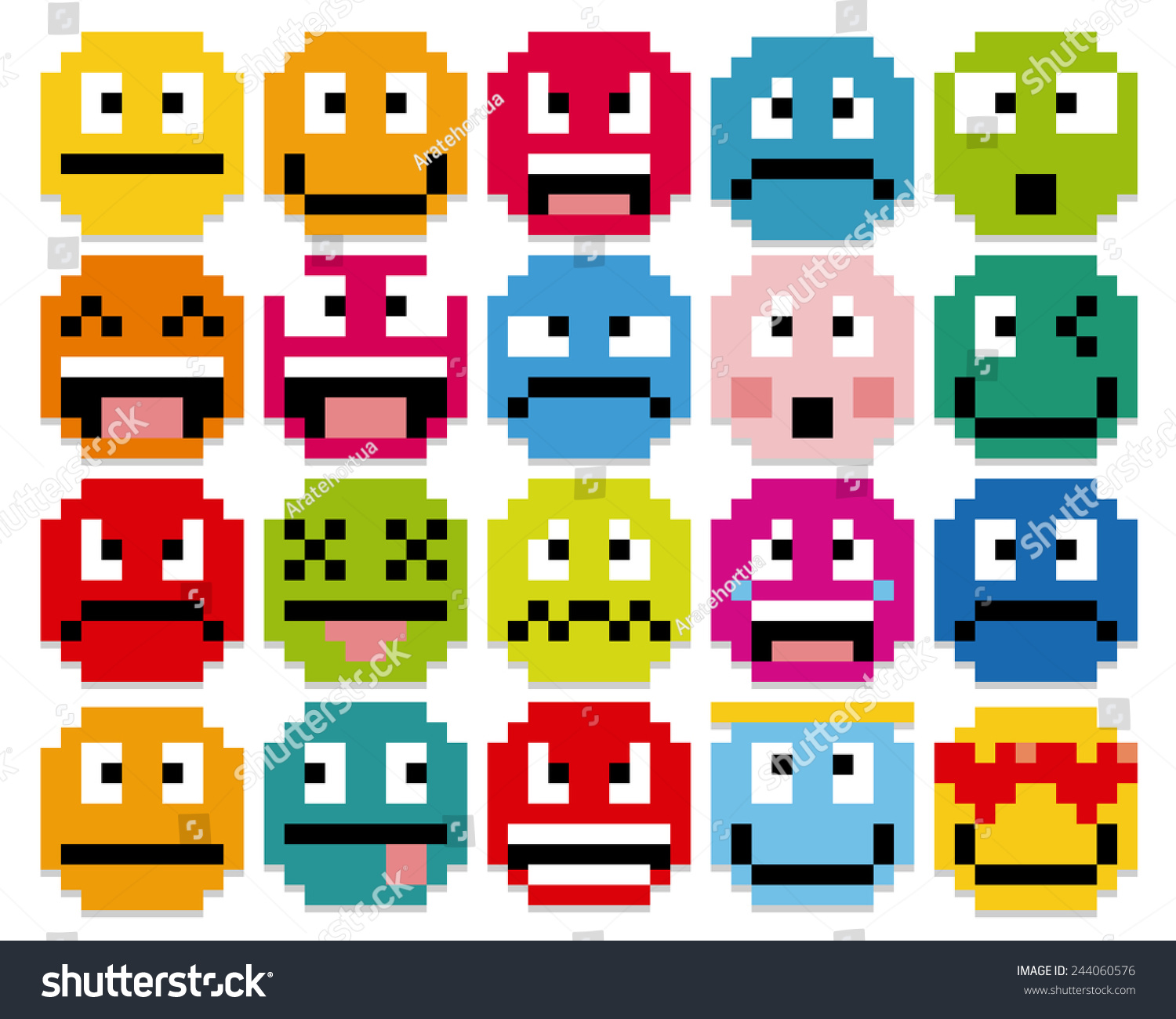 Vector Set Of Different Cartoon Pixel Faces