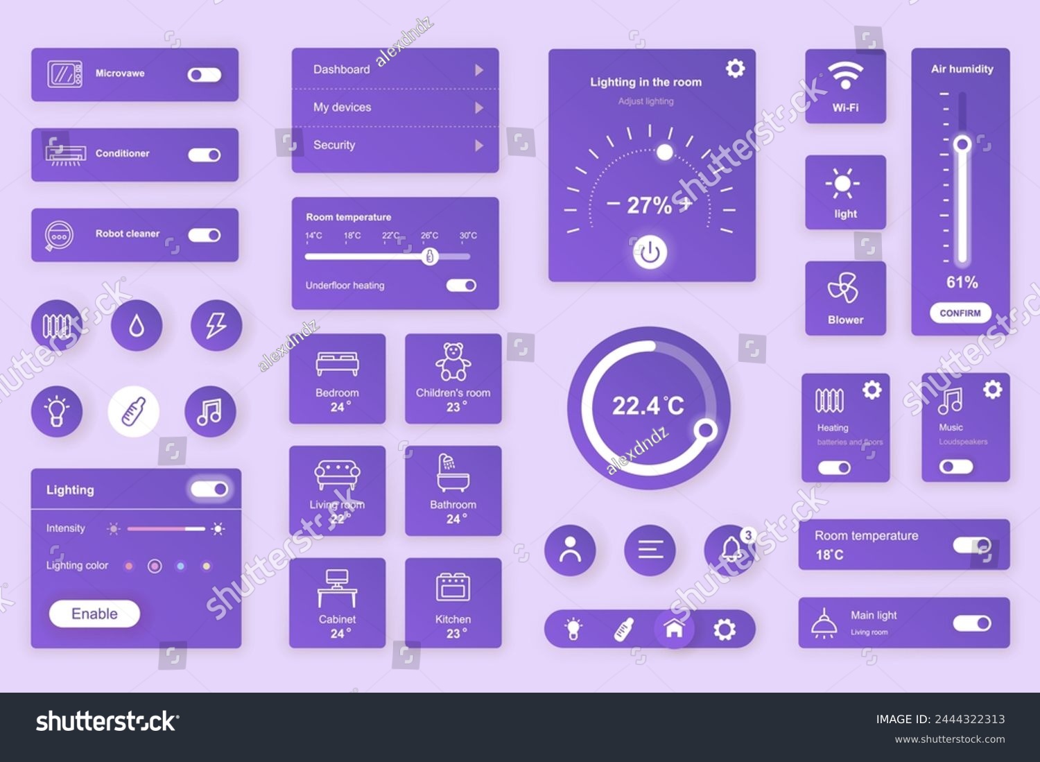 User interface elements set for Smart home mobile app or web. Kit ...