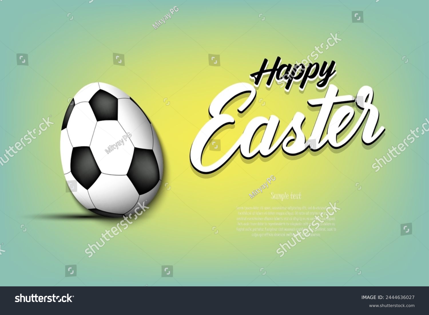 Happy Easter. Decorated egg in the form of a soccer ball with vintage lettering. Pattern for greeting card  banner  poster  flyer  invitation. Vector illustration on isolated background