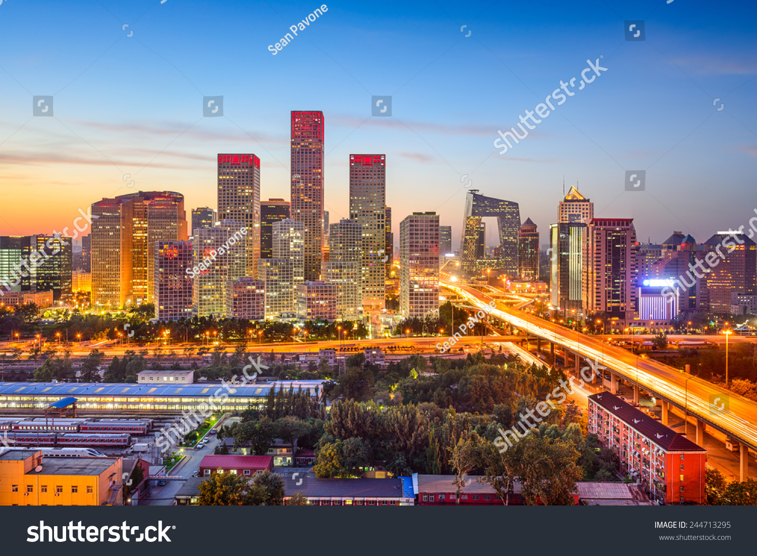Beijing  China CBD skyline at sunset.