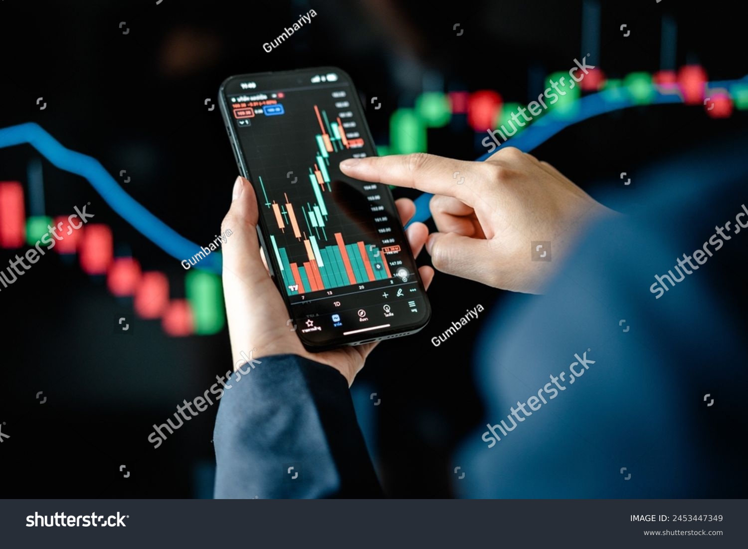 Investors analyze the data stock market index via smartphone screen to ...