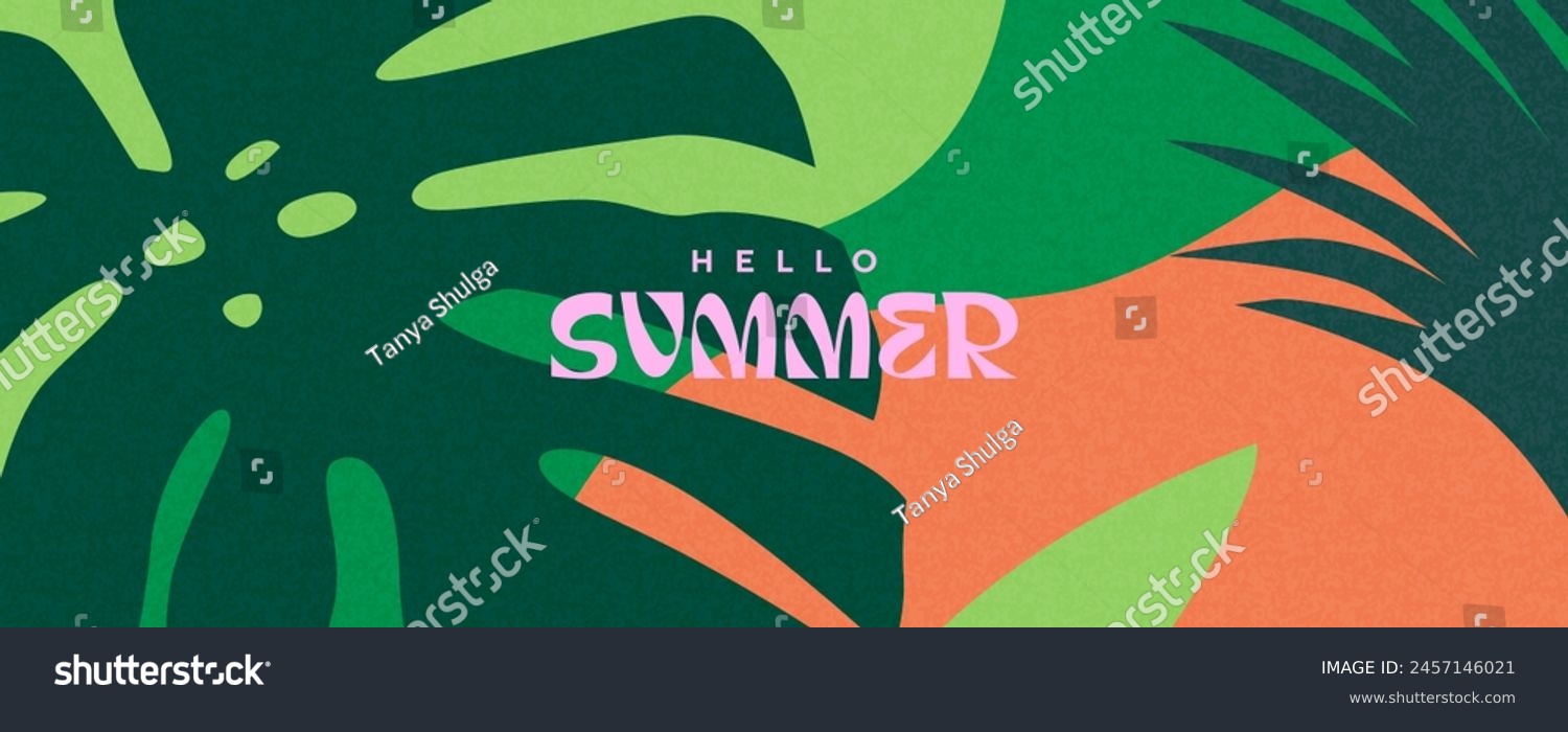 Summer horizontal background with bright abstract tropical leaves. Modern art minimalist style design template for sales  horizontal poster  header  cover  social media  fashion ads