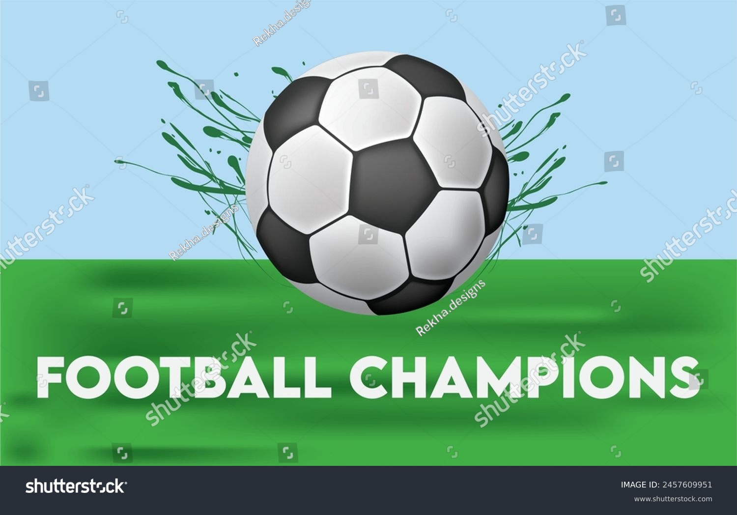 Football champions poster background soccer trophy green ground stadium world cup champions league