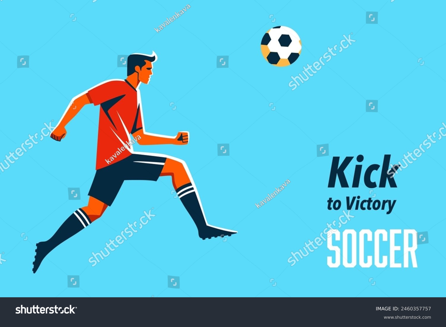 Soccer poster with player kicking ball. Fitness concept. Flat vector illustration