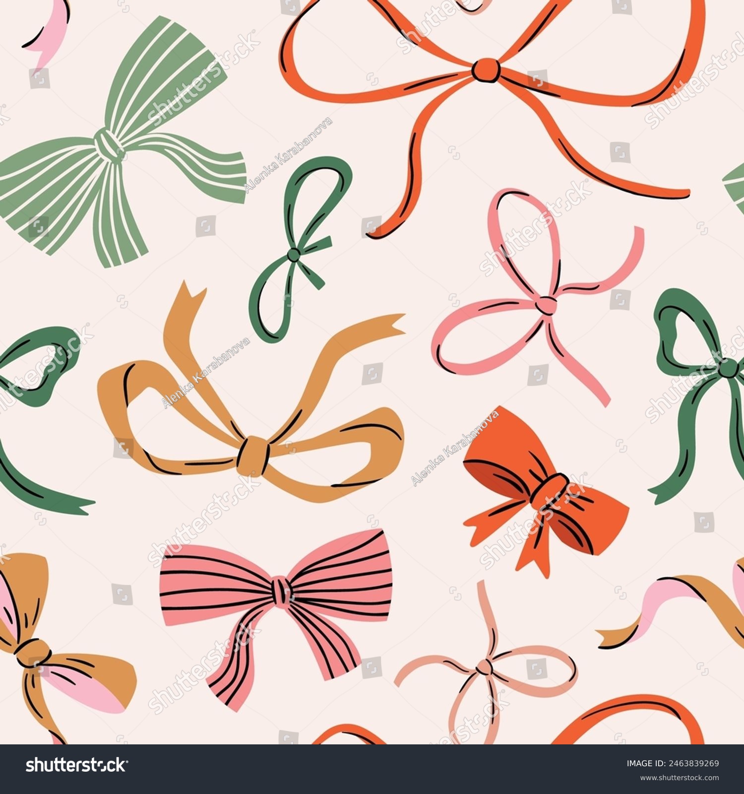 Vector colorful Bow knots  gift bows seamless pattern. Hand drawn bow repeated illustration. Wedding celebration  holiday  party decoration  gift  present concept. 
