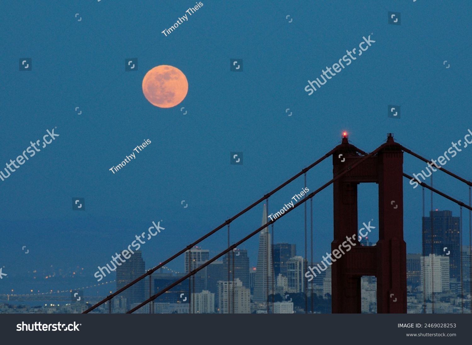 Moonrise over San Francisco and Golden Gate Bridge