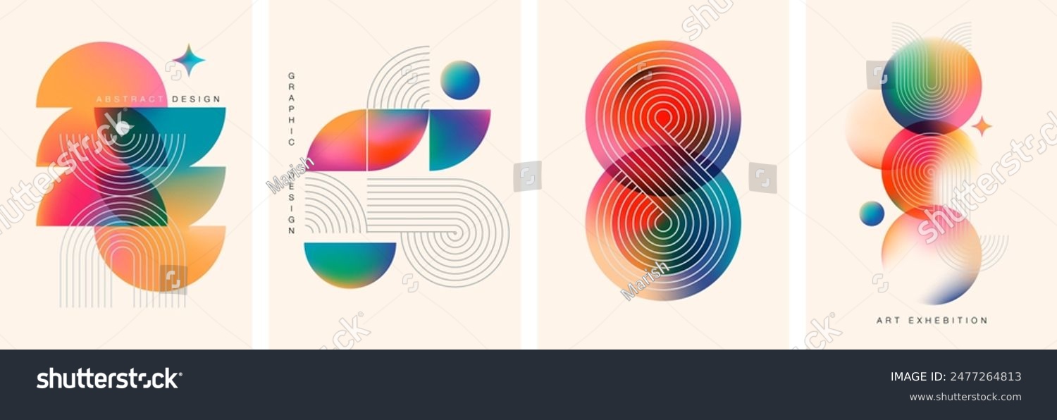 Abstract Geometric Linear background design collection. Bauhaus modern design  printable posters  banners  template concept design. Vector illustrations