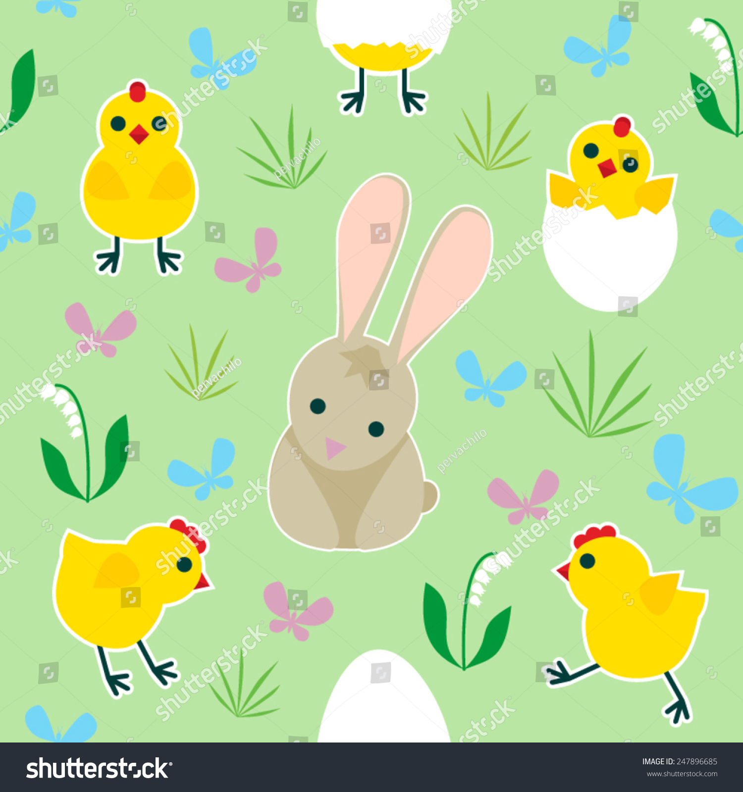 easter pattern with rabbit and chicks