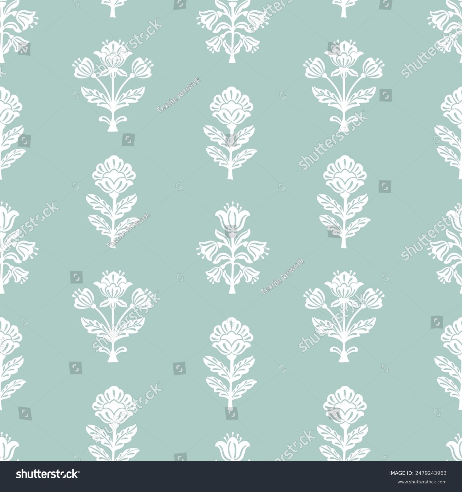 Floral block print repeat vector pattern flower design boho floral style pattern allover flower