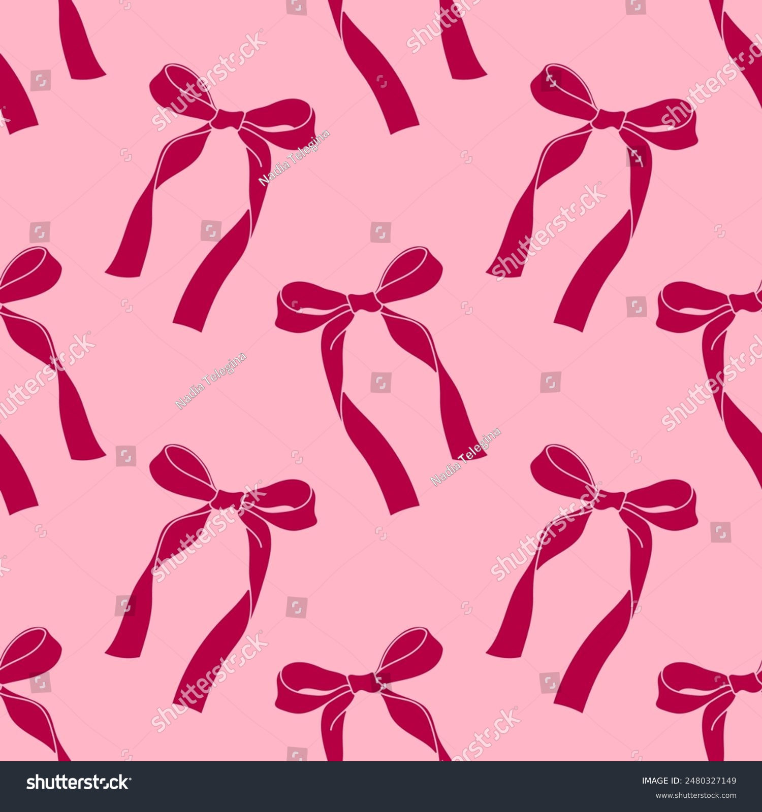 Seamless pattern with ribbon bows. Ballet  coquette core print. Hand drawn pink girly background for fabric  wrapping paper  textile