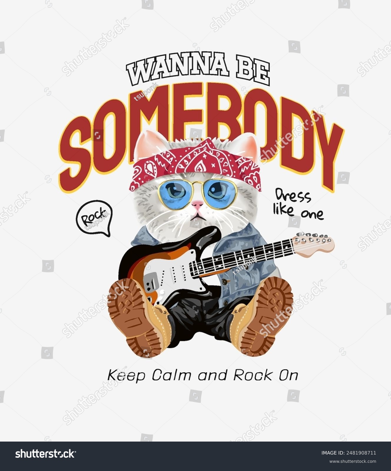 somebody slogan with kitten rocker with guitar vector illustration_站酷海洛 ...