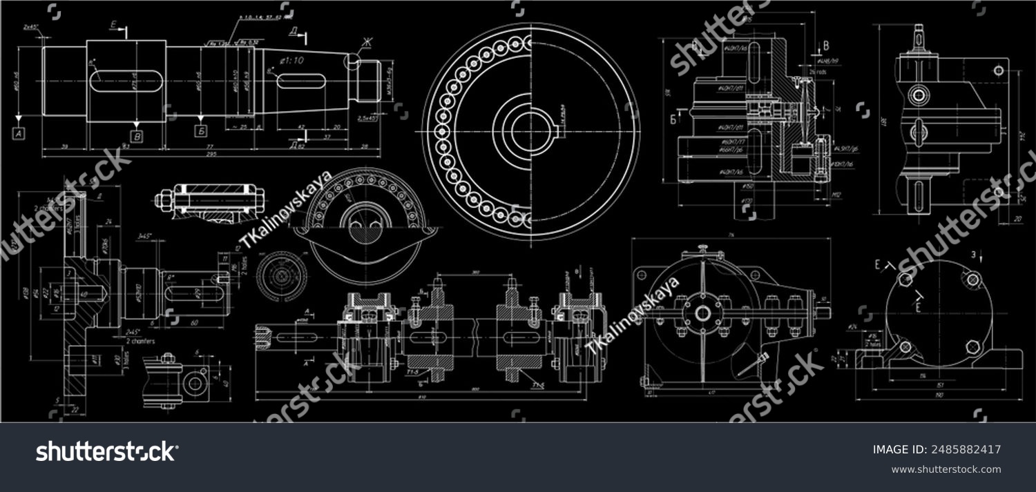 Vector engineering drawing of steel mechanical parts with through holes ...