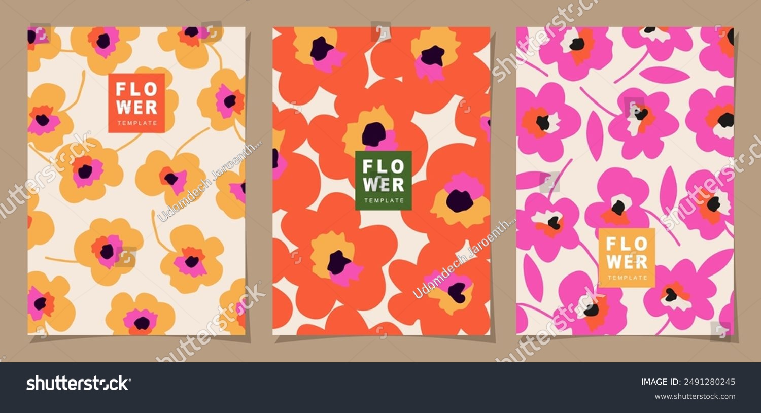 Floral template set for poster  card  cover  label  banner in modern minimalist style and simple summer design background with flowers and plants.