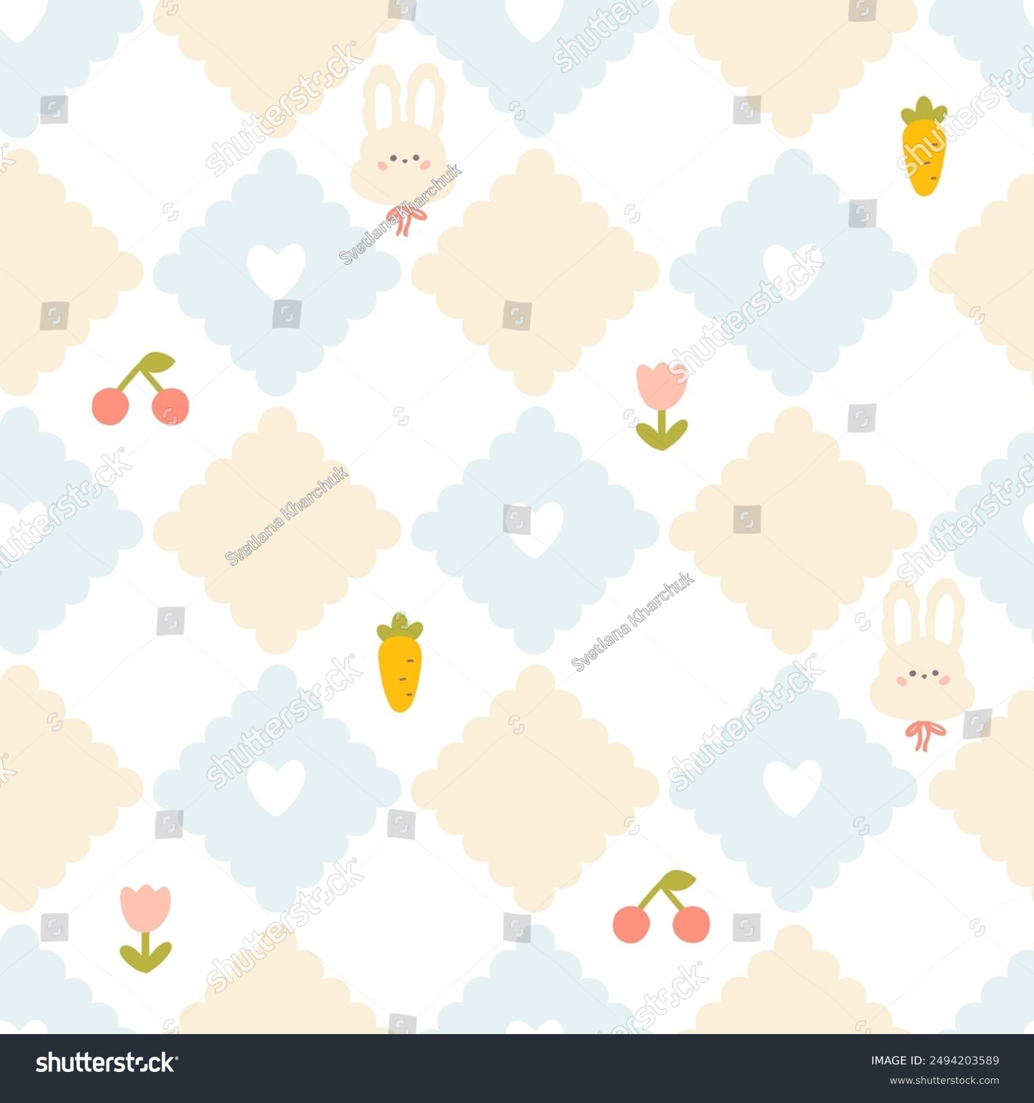 Preppy hare rabbit lace geometric seamless pattern in rhombus with ...