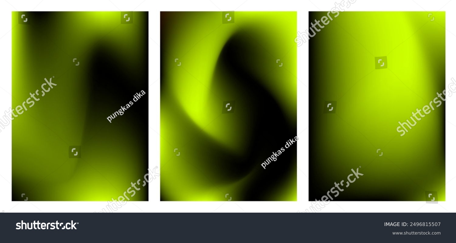 Collection colored gradient abstract background. Soft motion black and lime green illustration. Blurred liquid texture