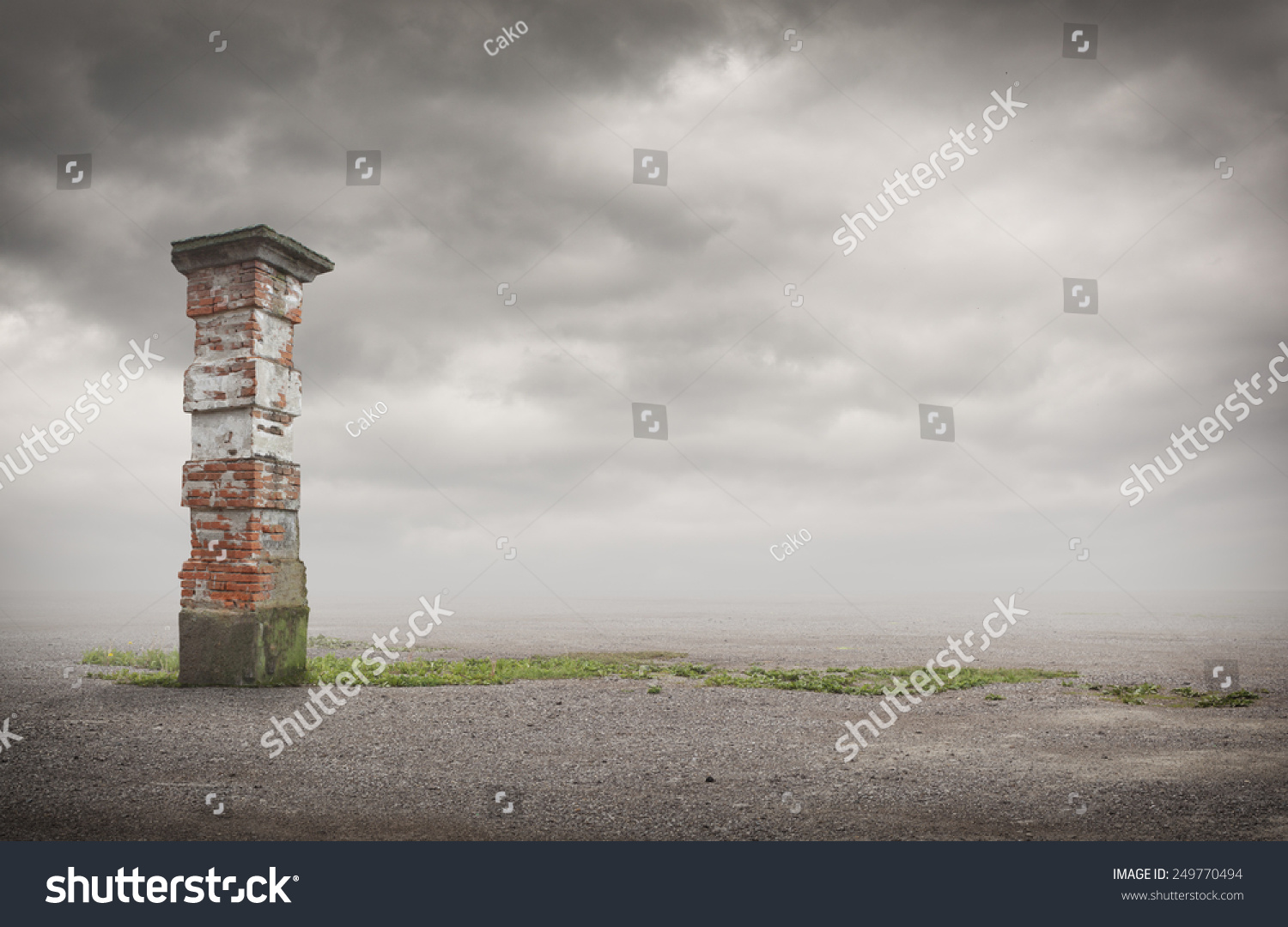 Simple beautiful surreal landscape with grass and ground on misty background