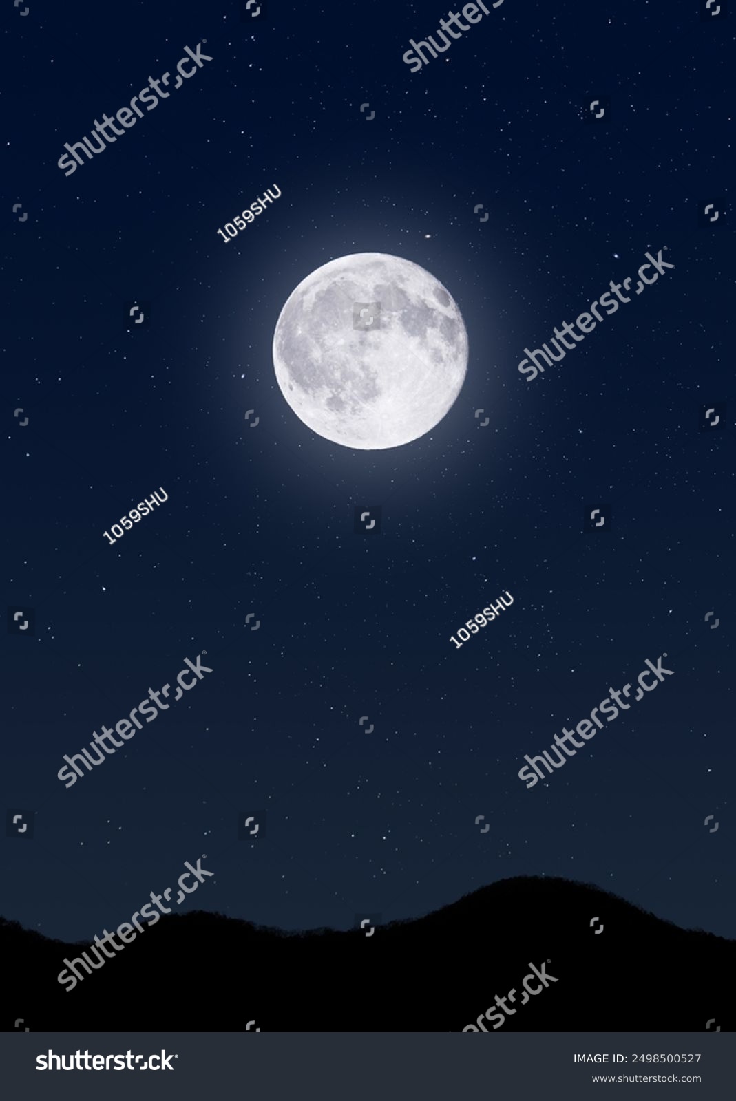 Stars shining in the night sky and full moon
