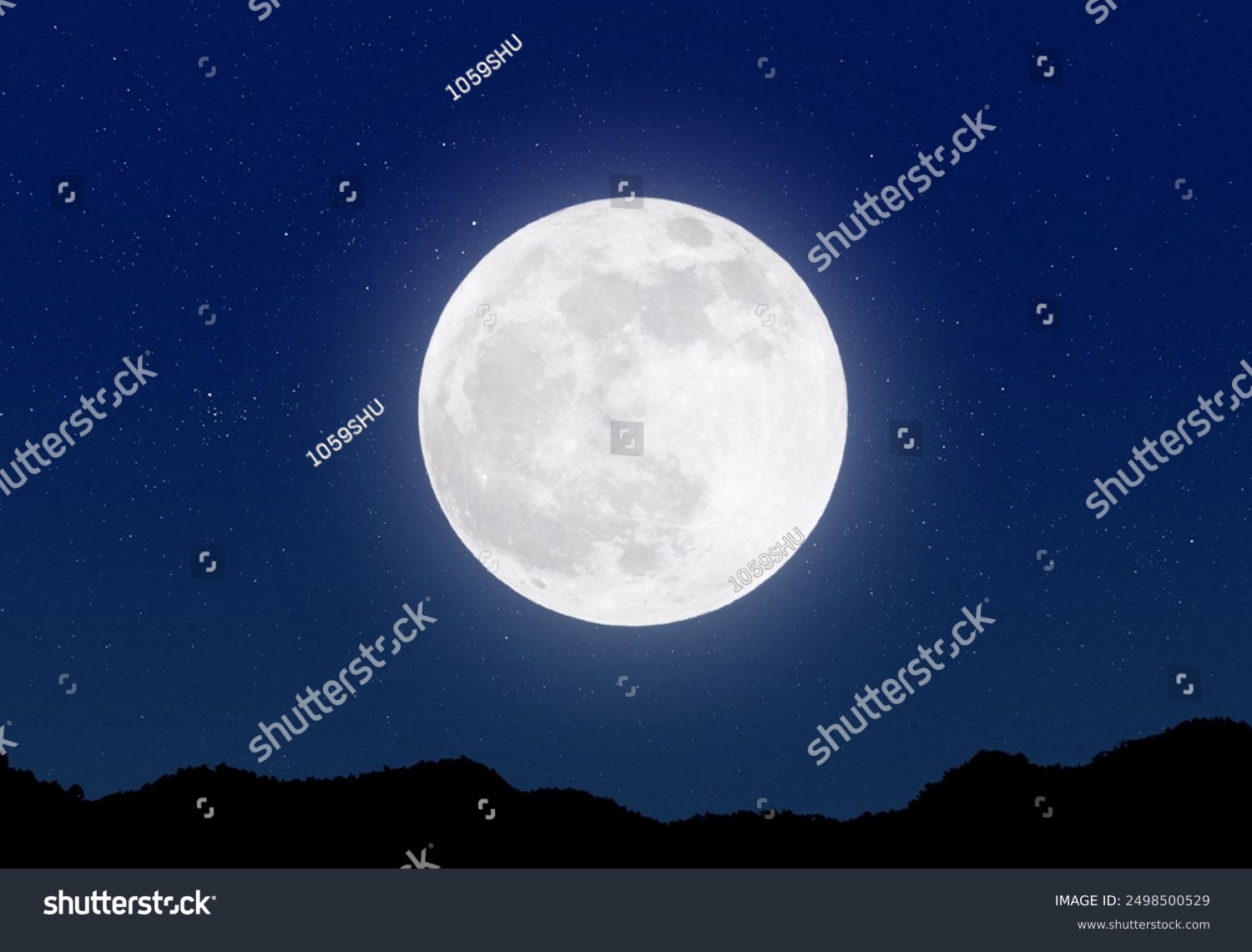 Stars shining in the night sky and full moon
