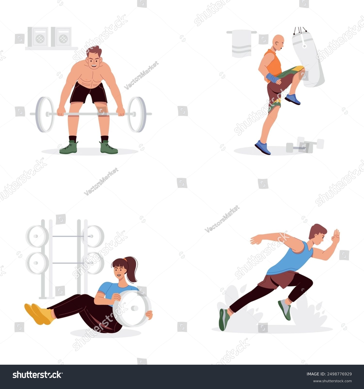 Collection of Yoga Exercise Poses Flat Illustrations

