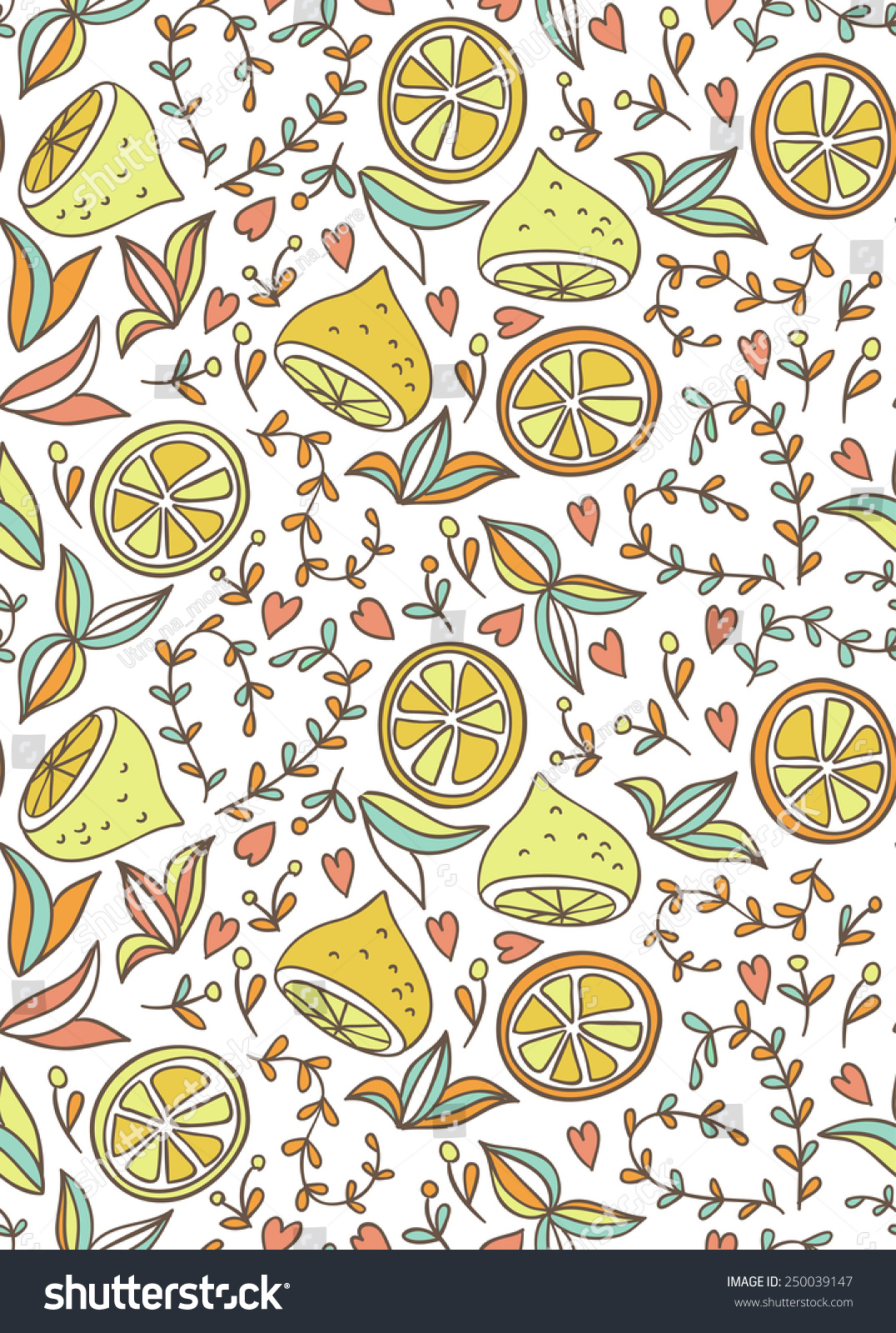 Seamless hand-draw pattern with lemon and flowers.