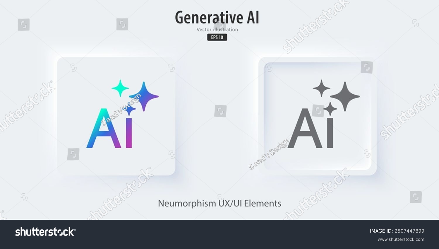 Generate AI icon. A set of 3D buttons active and inactive with icon ...