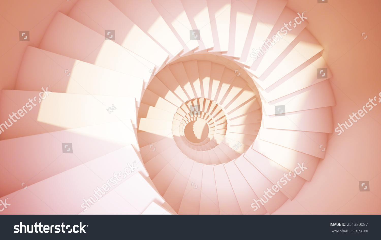 Spiral stairs in sun light sepia color abstract 3d interior