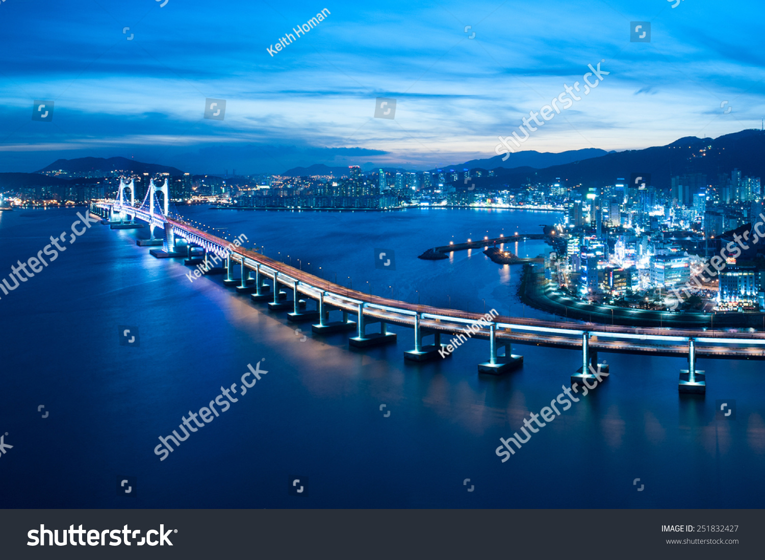 Looking over Busan Diamond bridge from top of a building.