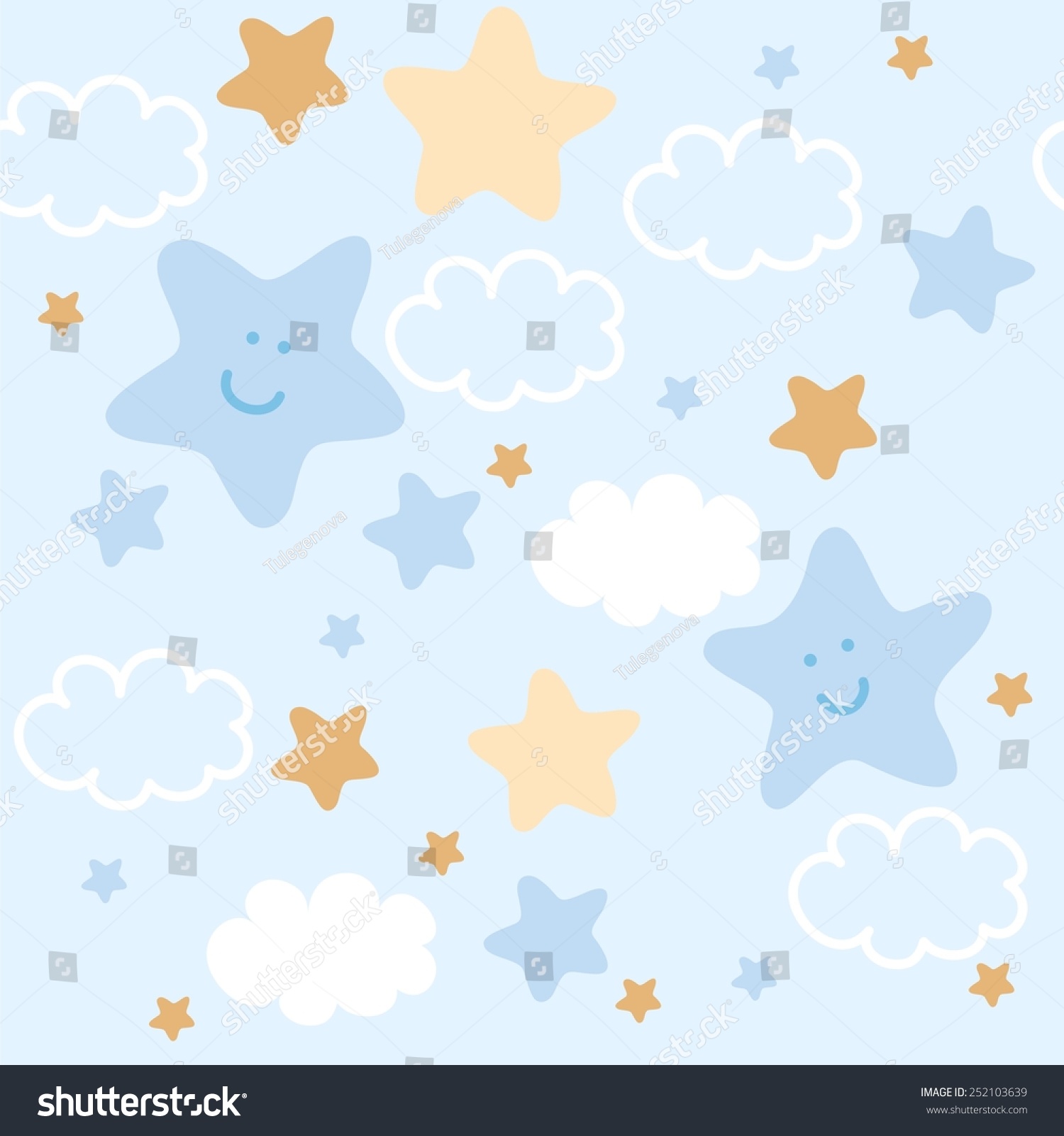 cute stars and clouds  pattern vector illustration