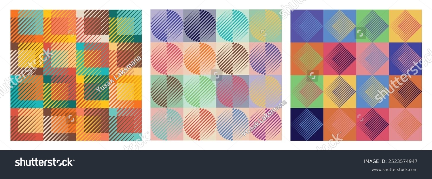 Abstract trendy geometric colorful backgrounds. Geometric patterns with minimalist shapes and symbols. Modern graphic design for banner  poster  cover  print  card or packaging. Vector illustration.