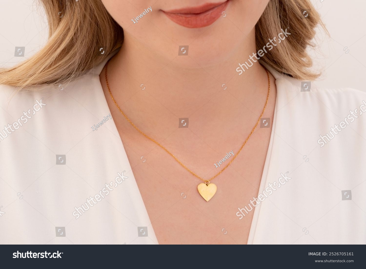 Elegant lady and eye-catching silver and gold necklace. E-commerce online sales  jewelry photo for social media.