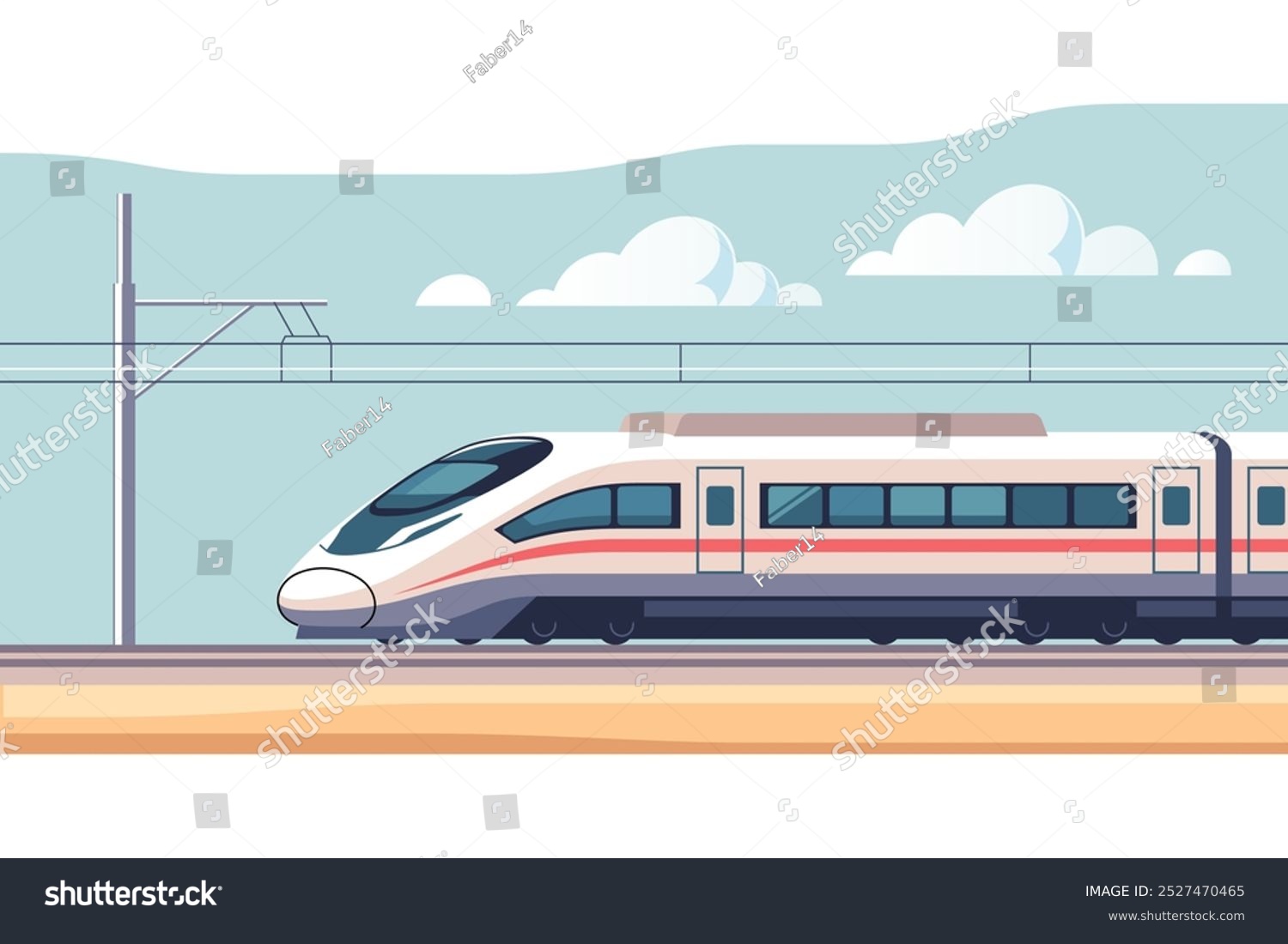 Modern high speed aerodynamic passenger electric train on rail. Vector illustration in minimalistic style.