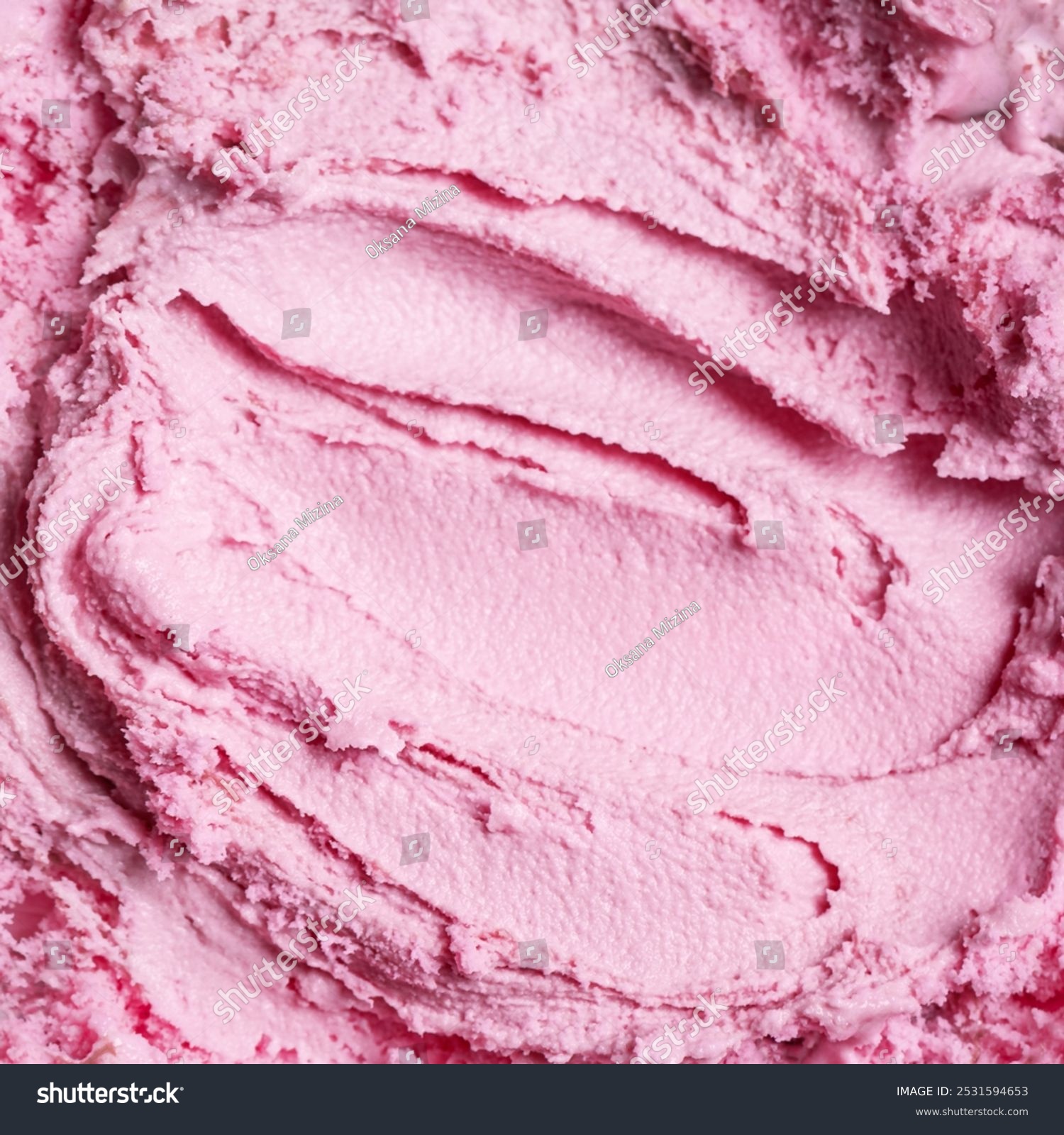 Pink strawberry or blueberry ice cream texture full frame background. Close up of italian berry ice cream gelato or frozen yogurt.