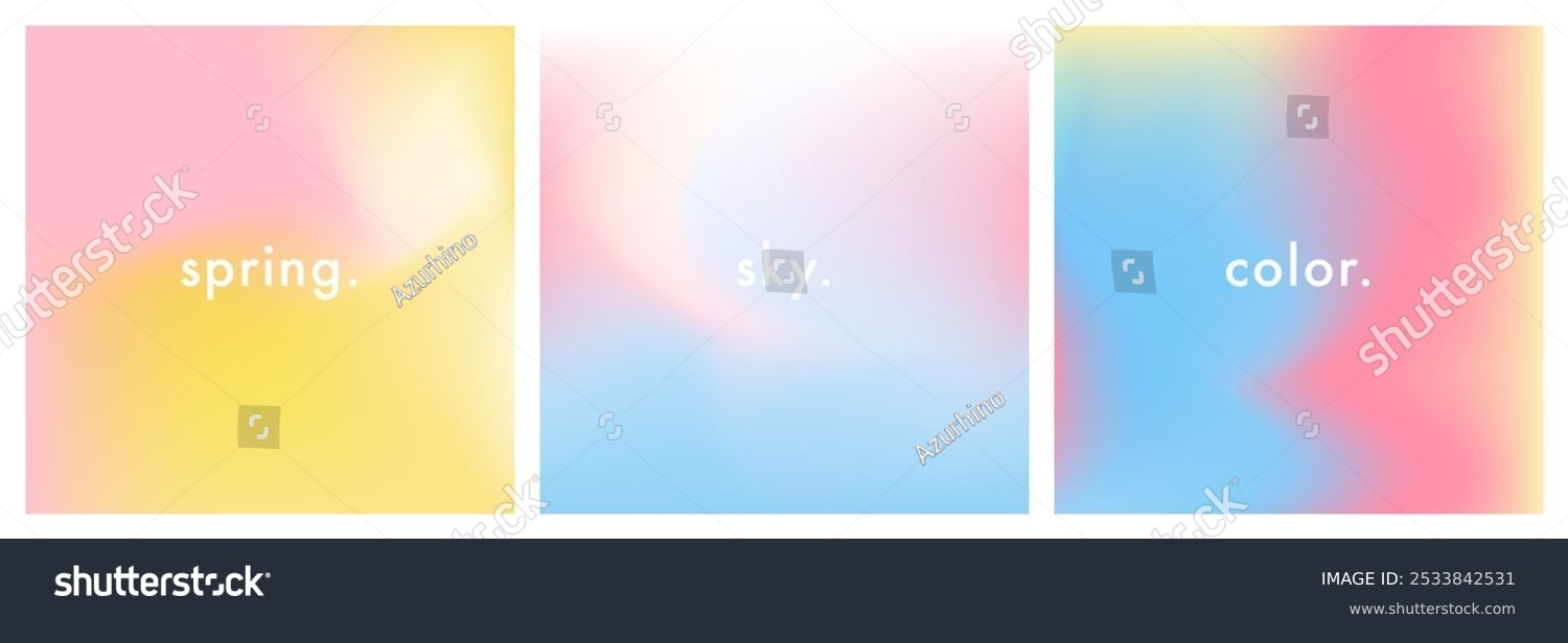 Light blue  yellow and rose pink gradient background. Abstract romantic sky texture. Relax. Wave gradation pattern. Aesthetic bg. Set of 3 square vector gradient background for poster  ig  social post