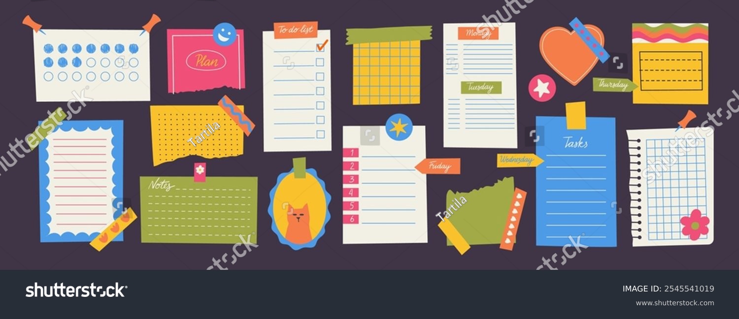 Memory stickers. Cute colorful note paper with ripped edges scrapbook ...