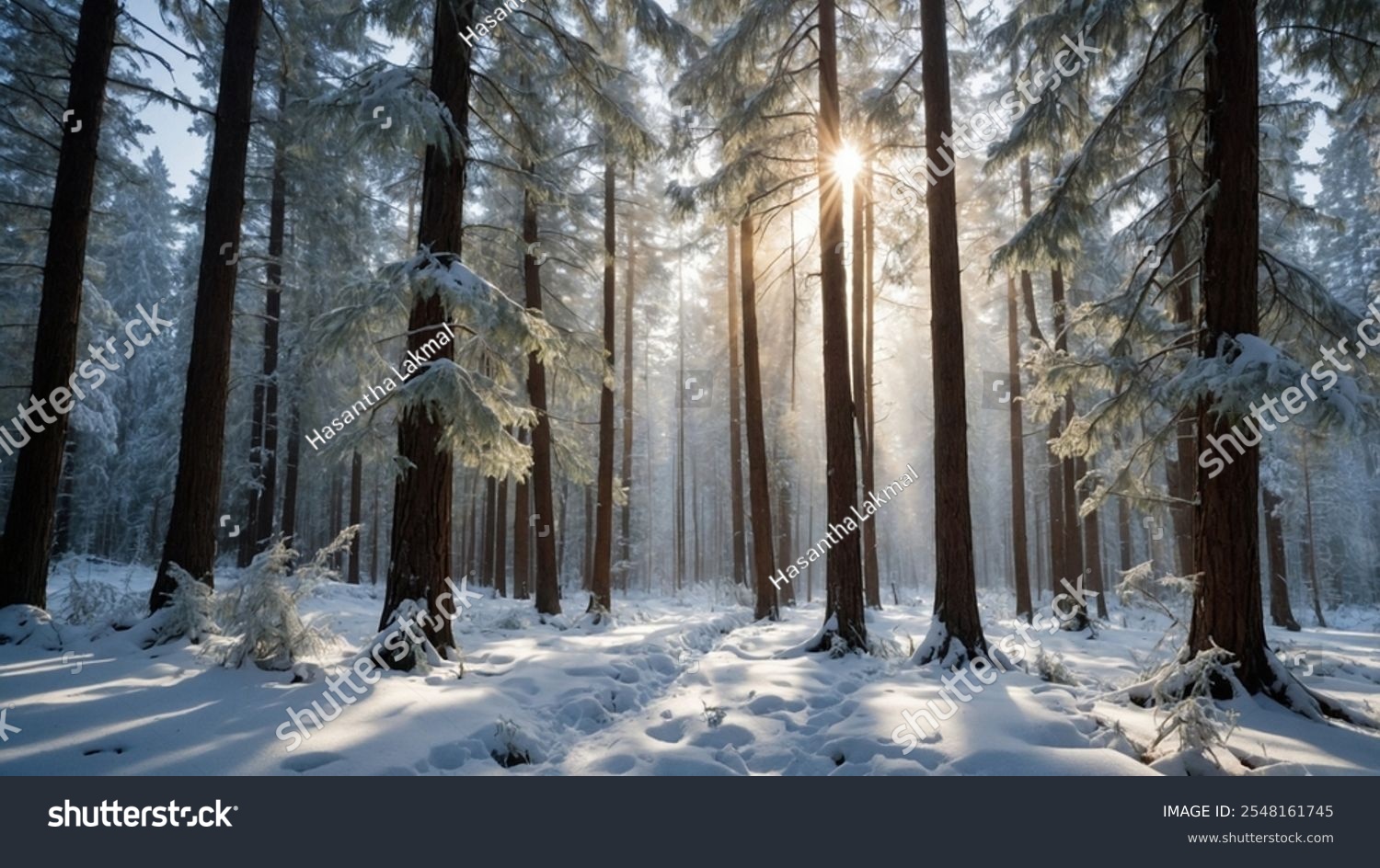 A Beautiful Natural Forest with Snow