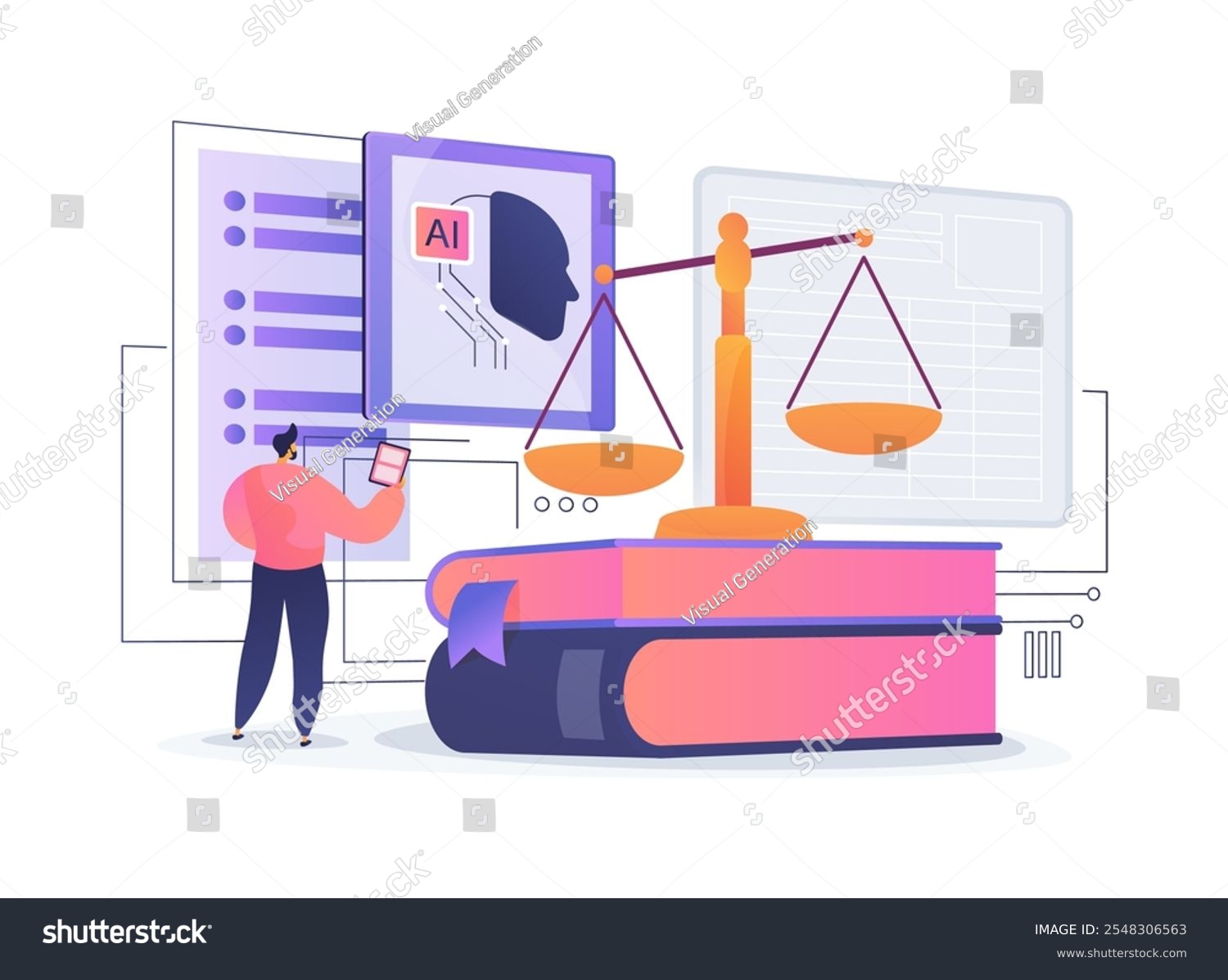 AI-Enhanced Legal Compliance abstract concept vector illustration. Legal Services. Using AI tools that track and manage regulatory changes. AI Technology. abstract metaphor.