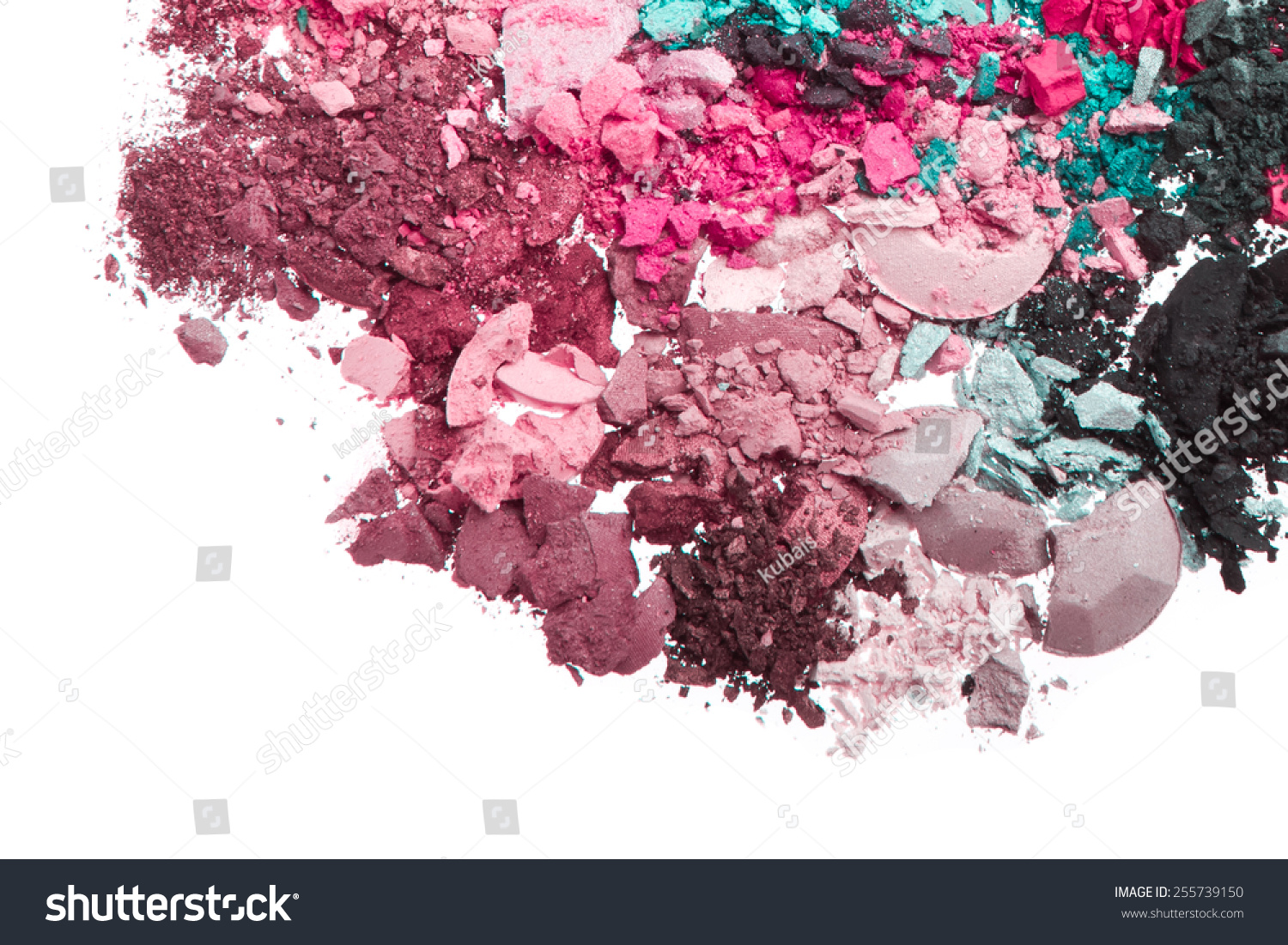 multicolor crushed eyeshadows isolated on white background