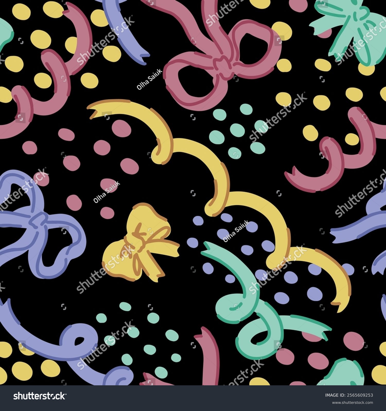 Seamless pattern of various bows  gift ribbons  bowknots in cartoon style. Present wrapping decoration ornament. Vector design for holiday.